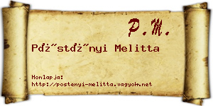 Pöstényi Melitta névjegykártya